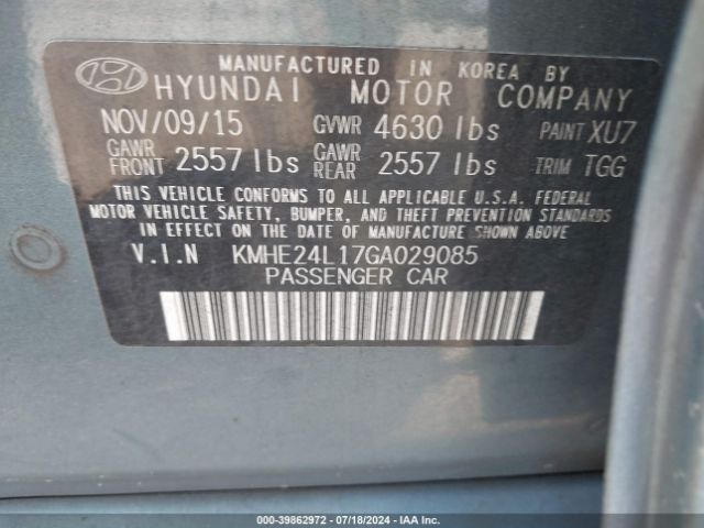 KMHE24L17GA029085 Hyundai Sonata Hybrid Se
