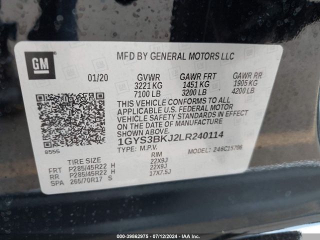 1GYS3BKJ2LR240114 Cadillac Escalade 2wd Luxury