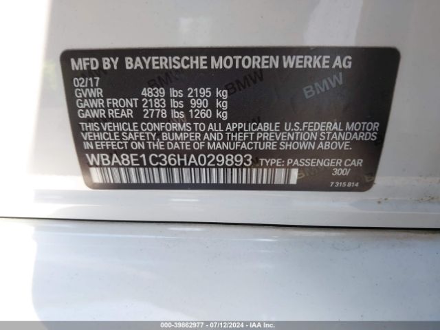 WBA8E1C36HA029893 BMW 330e Iperformance