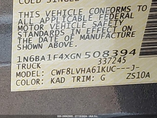 1N6BA1F4XGN508394 Nissan Titan Xd Sl Diesel