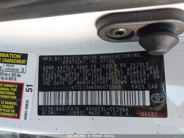 Toyota CAMRY LE 2022 4T1C11AK6NU070968 Image 9