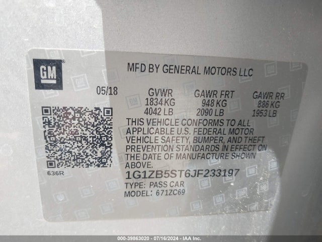 Chevrolet Malibu 1ls 2018 1G1ZB5ST6JF233197 Image 9