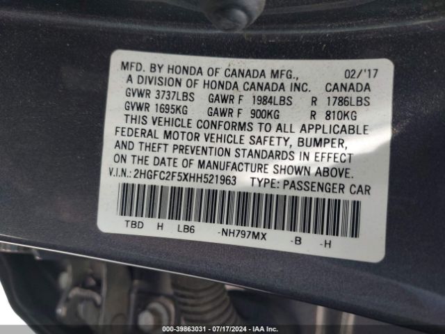 2HGFC2F5XHH521963 Honda Civic Lx