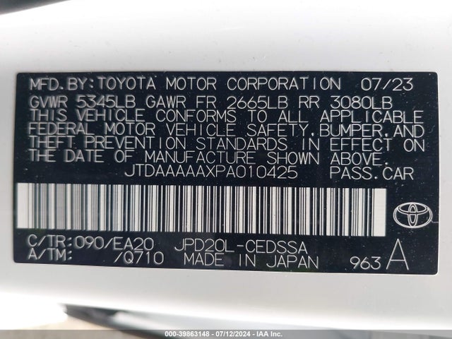 Toyota Mirai Xle 2023 JTDAAAAAXPA010425 Image 9