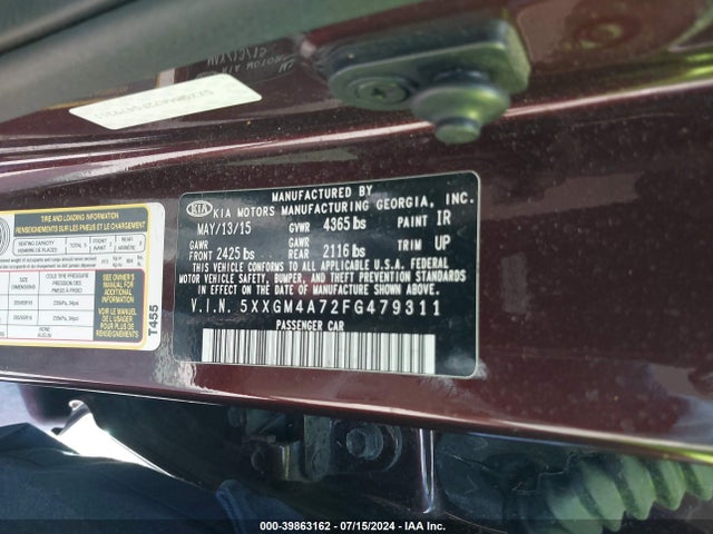 KIA Optima Lx 2015 5XXGM4A72FG479311 Image 9