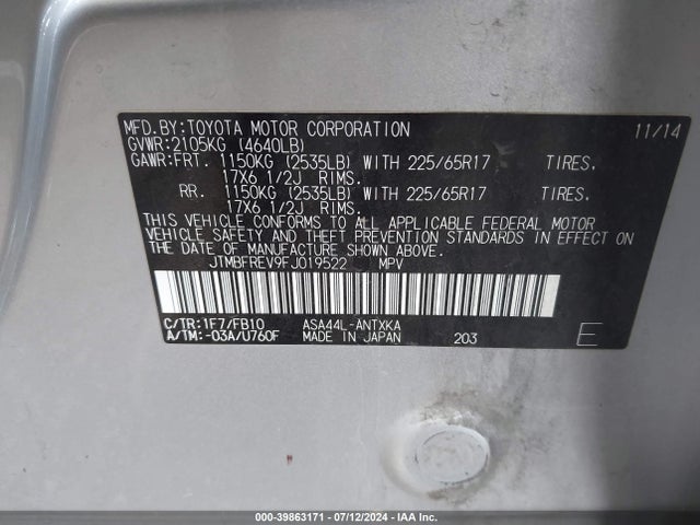 Toyota RAV4 LE 2015 JTMBFREV9FJ019522 Image 9