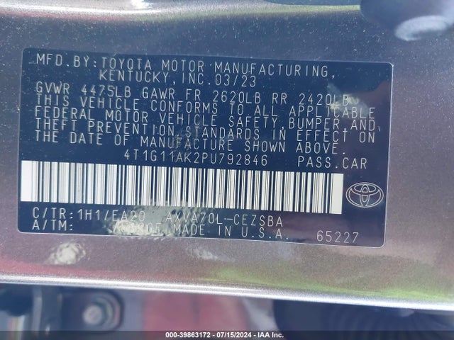 Toyota CAMRY SE 2023 4T1G11AK2PU792846 Image 9