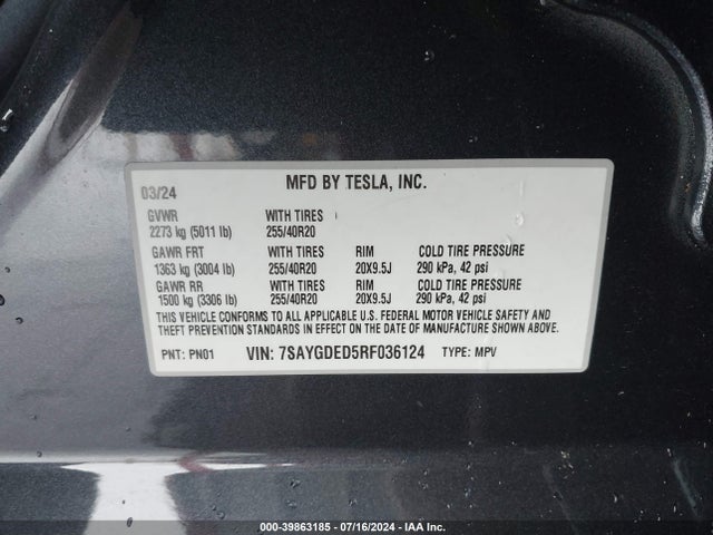 2024 TESLA MODEL Y 7SAYGDED5RF036124 Photo 8