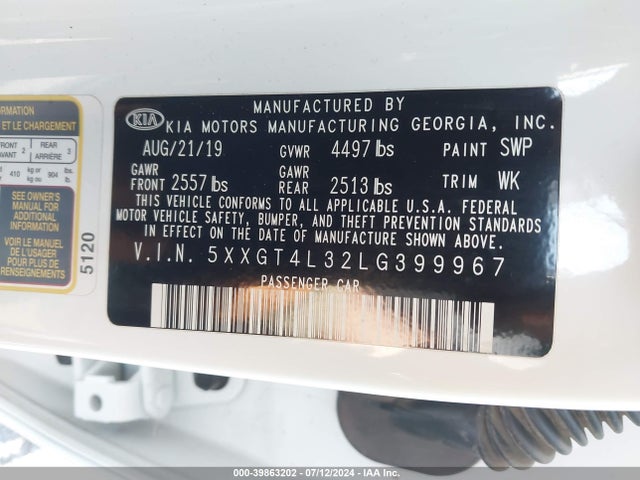 KIA Optima Lx 2020 5XXGT4L32LG399967 Image 9