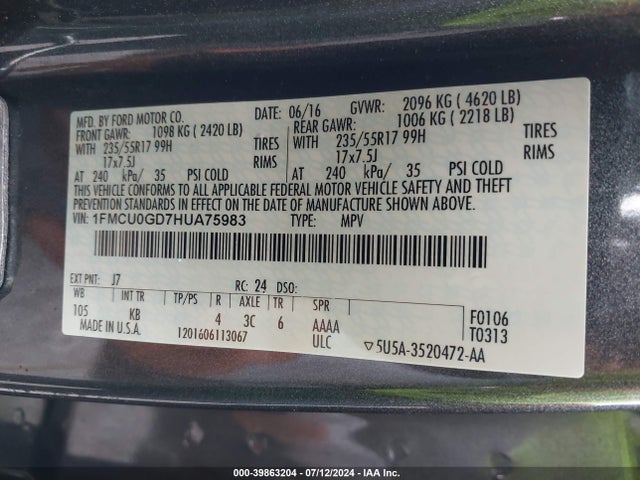 Ford ESCAPE SE 2017 1FMCU0GD7HUA75983 Image 9