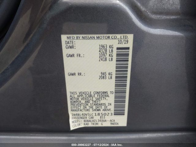 1N4BL4DV5LC185023 Nissan Altima Sv Fwd