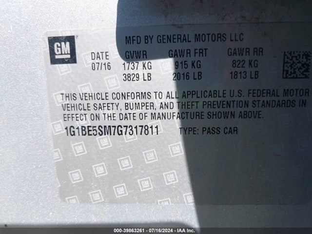 Chevrolet Cruze Lt Auto 2016 1G1BE5SM7G7317811 Image 9