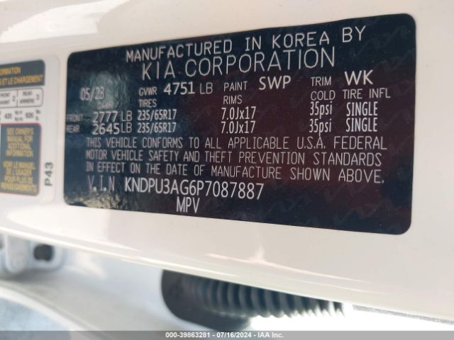 KNDPU3AG6P7087887 KIA Sportage Hybrid Lx
