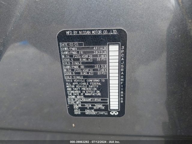 3PCAJ5BA6MF118968 Infiniti Qx50 Luxe