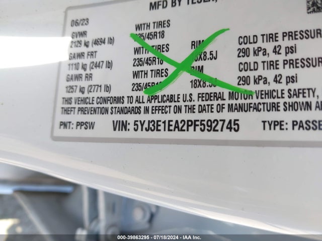 Tesla Model 3 Rear-wheel Drive 2023 5YJ3E1EA2PF592745 Image 9
