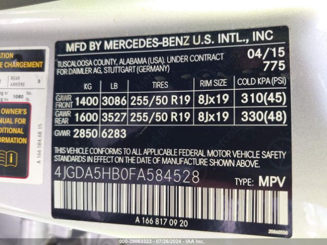 4JGDA5HB0FA584528 Mercedes-Benz Ml 350 4matic