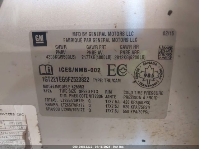 1GT22YEG9FZ523822 GMC Sierra 2500hd Sle