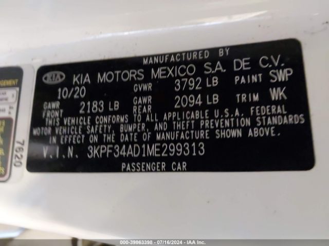 3KPF34AD1ME299313 KIA Forte Gt-line