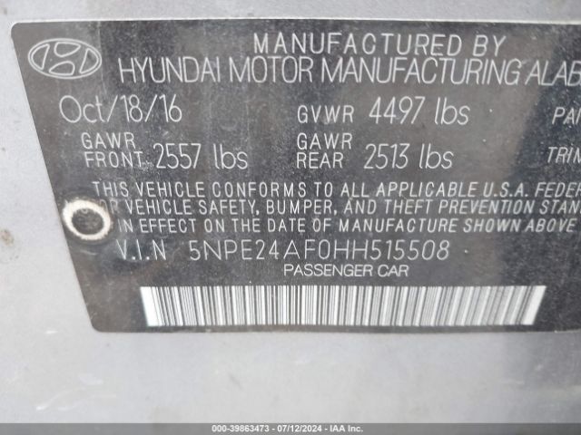 5NPE24AF0HH515508 Hyundai Sonata