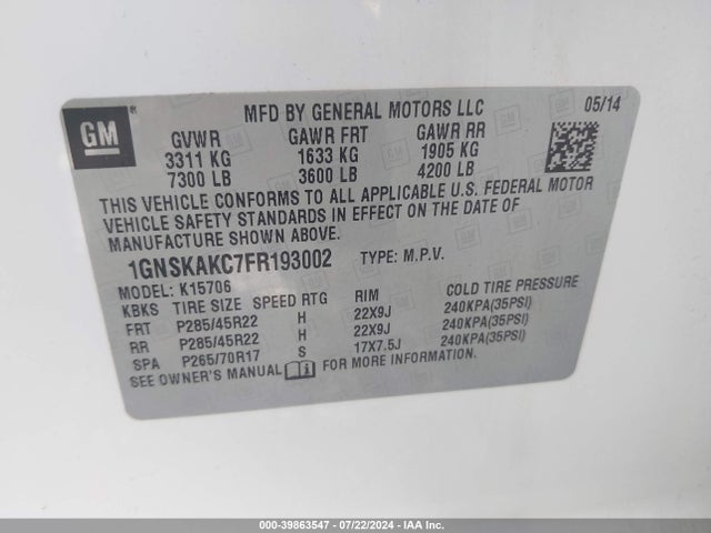 Chevrolet Tahoe Ls 2015 1GNSKAKC7FR193002 Image 9