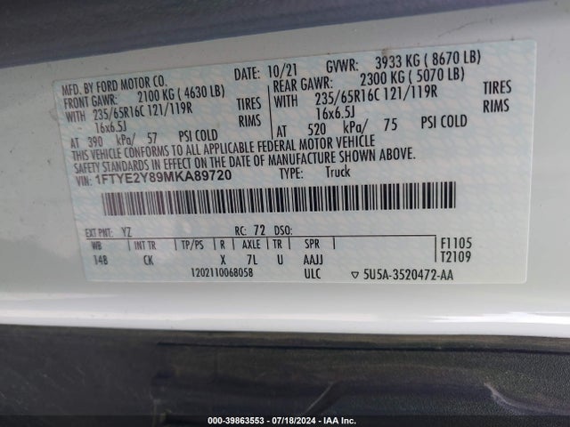 Ford Transit-150 2021 1FTYE2Y89MKA89720 Image 9