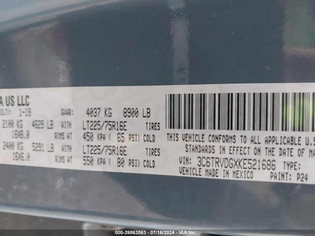 3C6TRVDGXKE521686 RAM Promaster 2500 High Roof 159 Wb