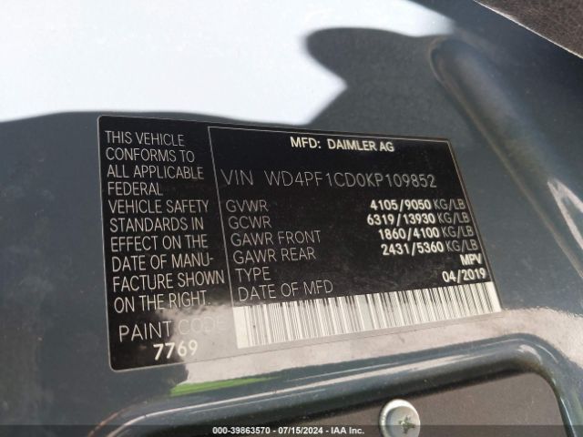 WD4PF1CD0KP109852 Mercedes-Benz Sprinter 2500 High Roof V6