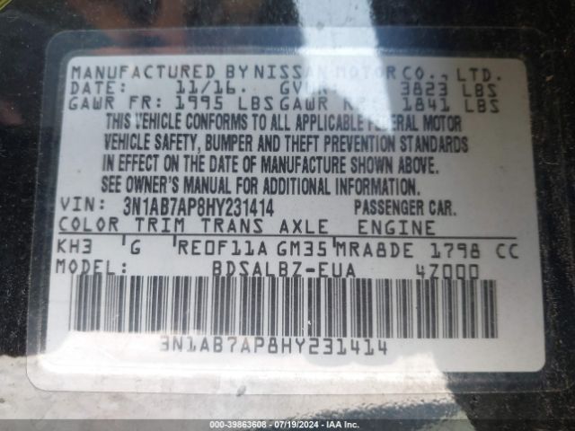 3N1AB7AP8HY231414 Nissan SENTRA S