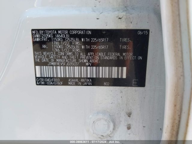 JTMBFREV5FJ035037 Toyota RAV4 LE