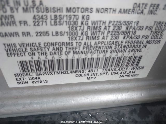 4A4AR3AU5EE024570 Mitsubishi Outlander Sport Es