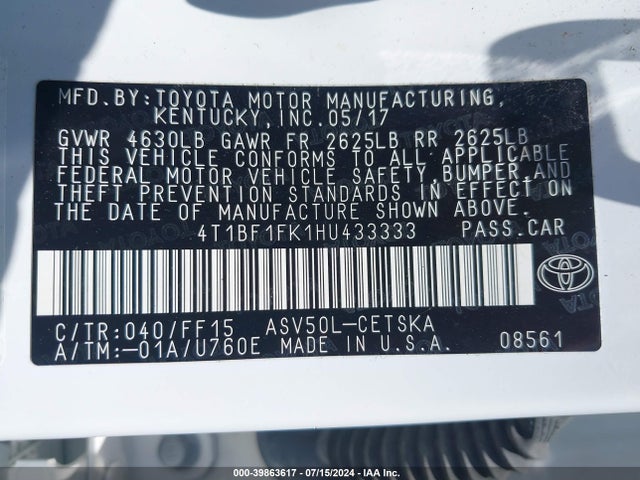 Toyota CAMRY SE 2017 4T1BF1FK1HU433333 Image 9