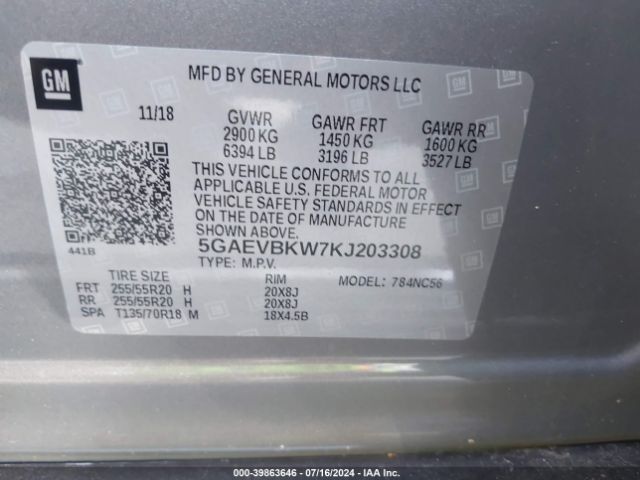 5GAEVBKW7KJ203308 Buick Enclave Awd Premium