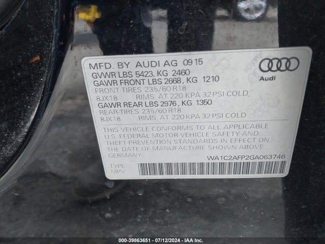 Audi Q5 2.0t Premium 2016 WA1C2AFP2GA063746 Image 9