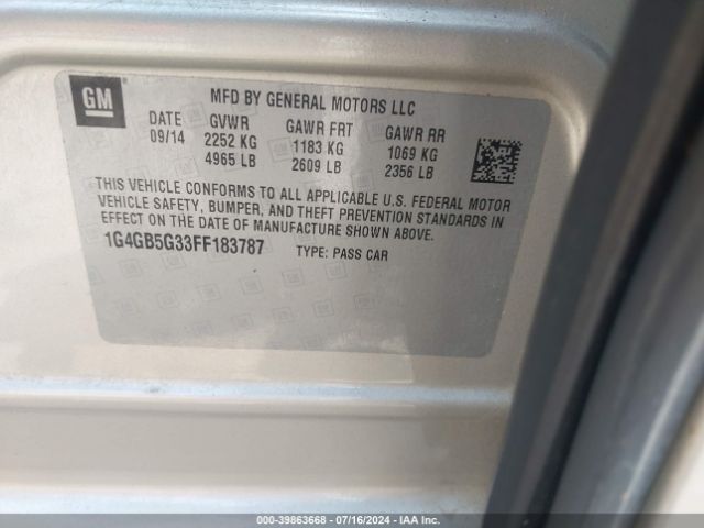 1G4GB5G33FF183787 Buick Lacrosse Leather
