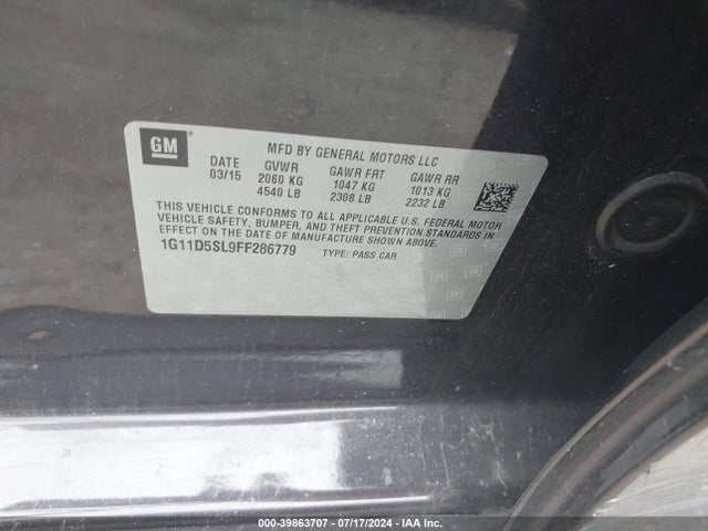 Chevrolet MALIBU 2LT 2015 1G11D5SL9FF286779 Image 9