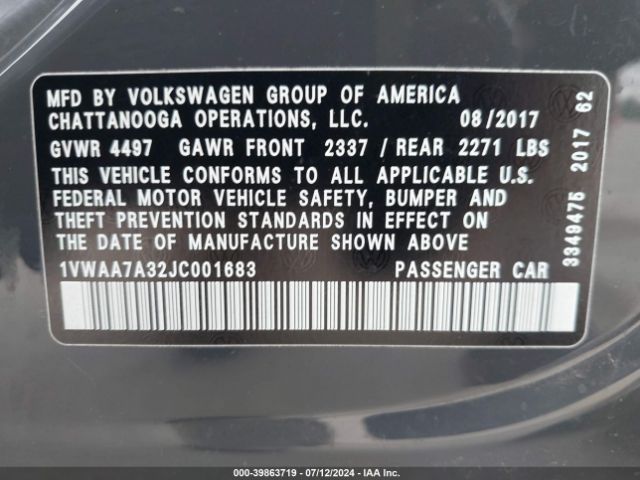 1VWAA7A32JC001683 Volkswagen Passat 2.0t R-line/2.0t S