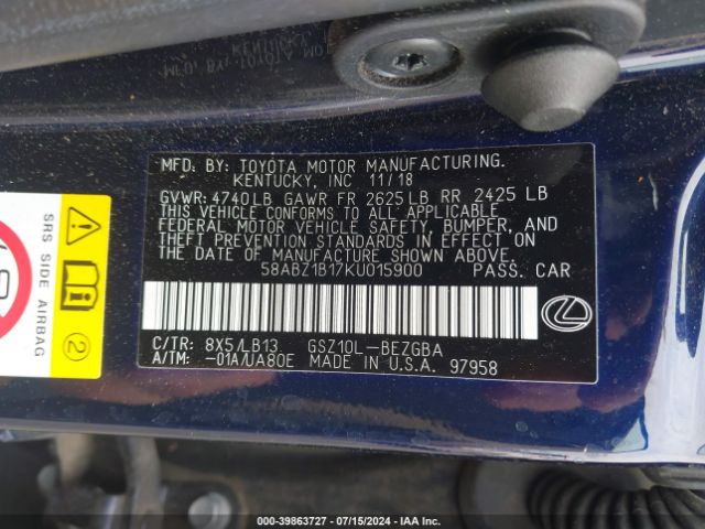 58ABZ1B17KU015900 Lexus Es 350 Luxury
