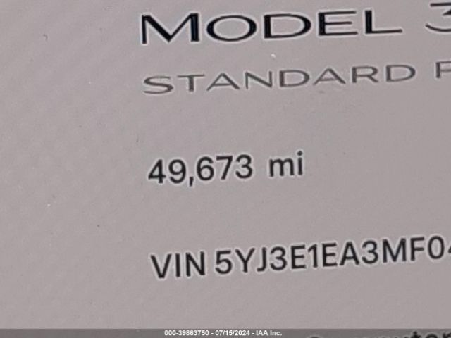 5YJ3E1EA3MF048816 Tesla Model 3 Standard Range Plus Rear-wheel Drive