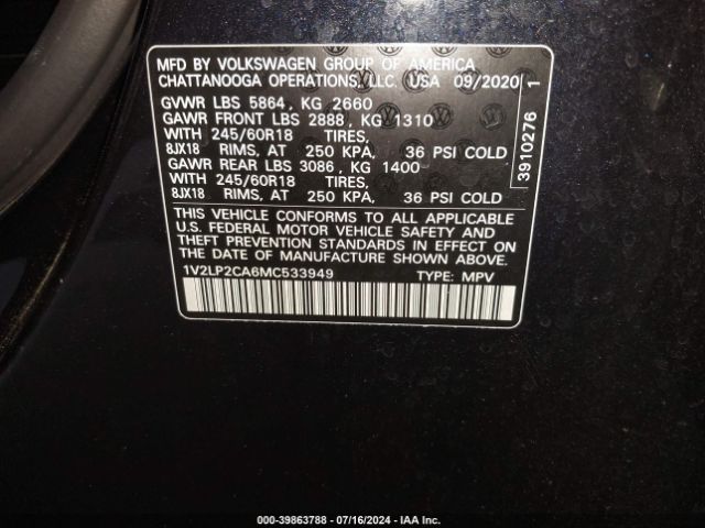 1V2LP2CA6MC533949 Volkswagen Atlas 2.0t Se