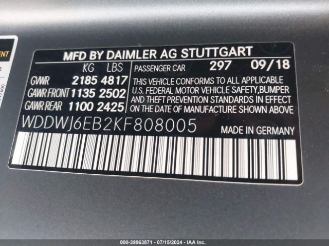 WDDWJ6EB2KF808005 Mercedes-Benz Amg C 43 4matic