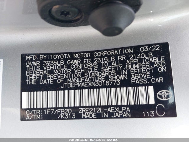 Toyota COROLLA LE 2022 JTDEPMAEXN3018773 Image 9
