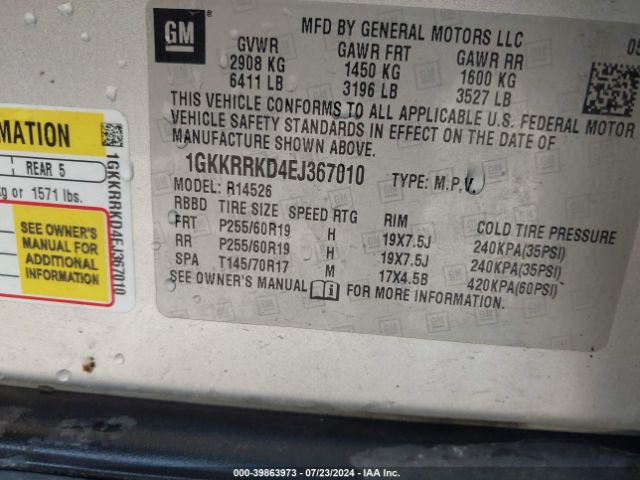1GKKRRKD4EJ367010 GMC Acadia Slt-1