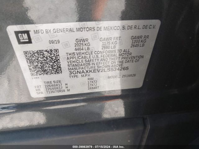 3GNAXKEV2LS534265 Chevrolet Equinox Fwd Lt 1.5l Turbo
