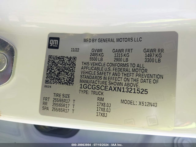 1GCGSCEAXN1321525 Chevrolet Colorado 2wd  Short Box Lt