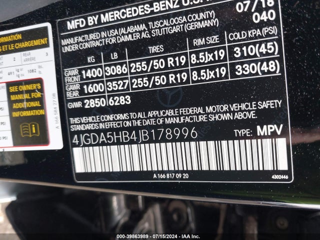 4JGDA5HB4JB178996 Mercedes-Benz Gle 350 4matic