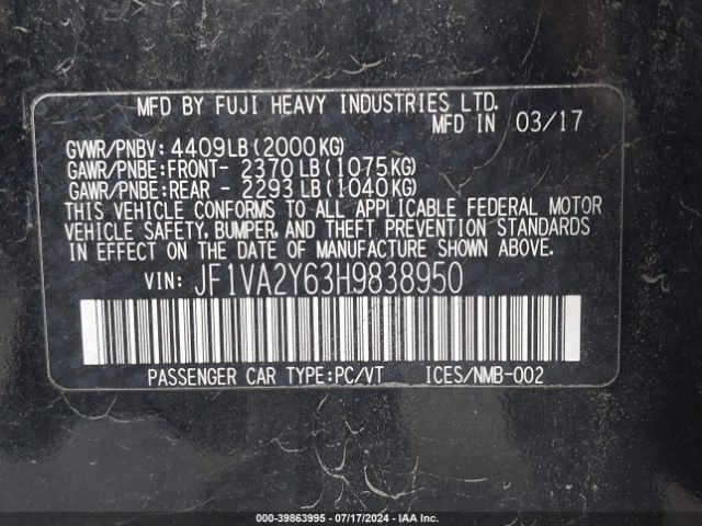 JF1VA2Y63H9838950 Subaru Wrx Sti Limited