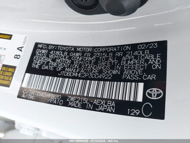 Toyota Corolla Hybrid Le 2023 JTDBDMHE2P3004922 Image 9
