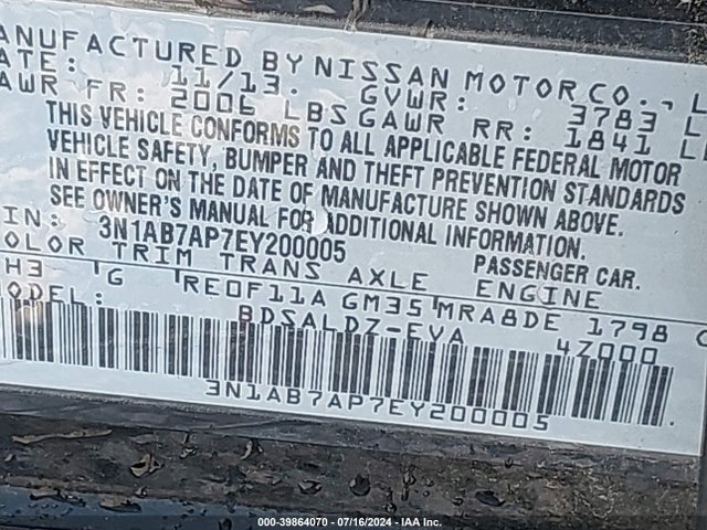 Nissan SENTRA SV 2014 3N1AB7AP7EY200005 Image 9