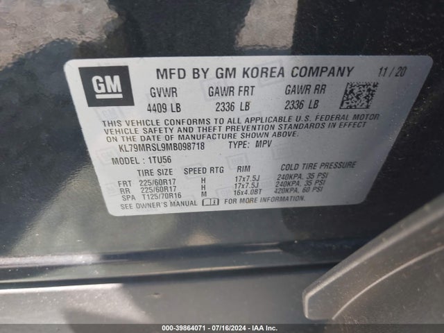 Chevrolet Trailblazer Awd Lt 2021 KL79MRSL9MB098718 Image 9