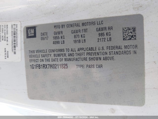 Chevrolet Camaro 1lt 2017 1G1FB1RX7H0211825 Image 9